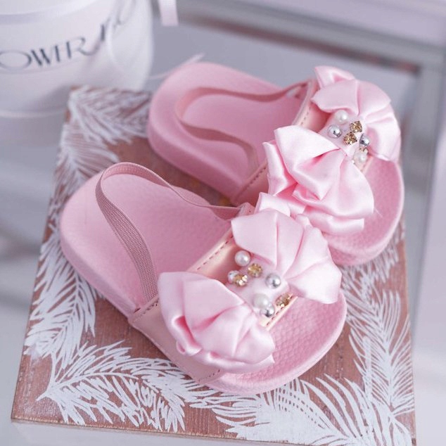 FRROCK Claquettes Enfant Fille Nœud Perle Rose Senari 1