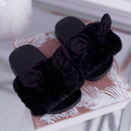 FRROCK Chaussons Enfant Fourrure Et Dégâts Noir Thoa 1