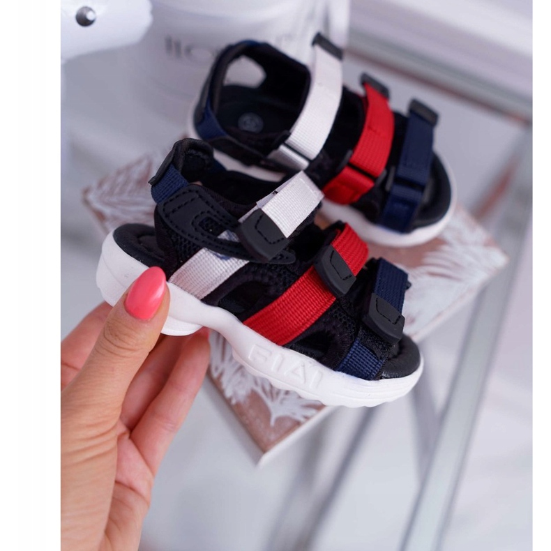FRROCK Sandales Enfant Avec Velcro Fille Garçon Noir Fima 1