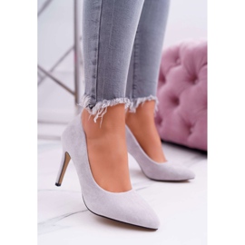 EVE Escarpins à talons aiguilles en daim gris Spitz pour femmes Kiss Me 1