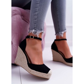 BUGO Sandales Compensées Femme Lin Noir Tammaris le noir 1