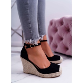 BUGO Sandales Compensées Femme Lin Noir Tammaris le noir 4