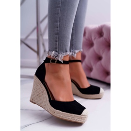 BUGO Sandales Compensées Femme Lin Noir Tammaris le noir 5