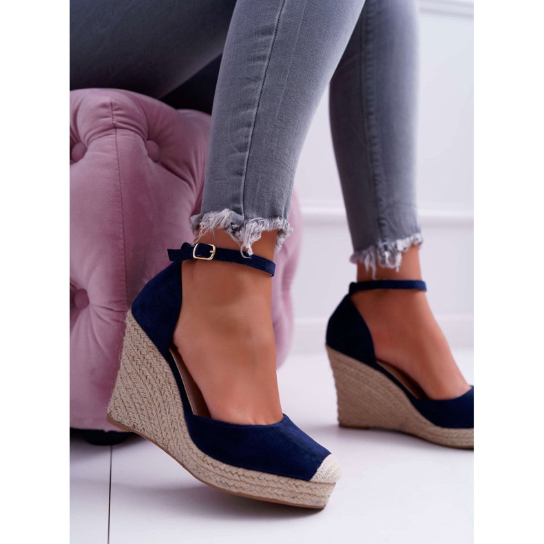 BUGO Sandales Compensées Femme Lin Bleu Marine Tammaris 1