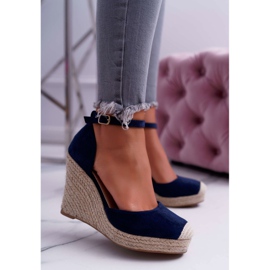 BUGO Sandales Compensées Femme Lin Bleu Marine Tammaris 2