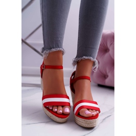 BUGO Sandales On A Compensées Femme Lin Rouge Renew 2
