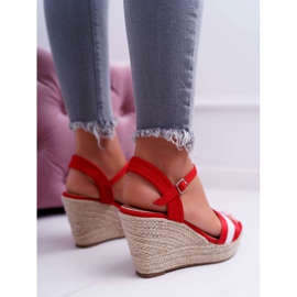 BUGO Sandales On A Compensées Femme Lin Rouge Renew 5