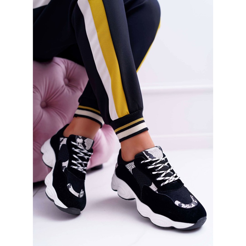 NFR Chaussures de sport pour femmes en suède noir peau de serpent Lollipop le noir gris 1