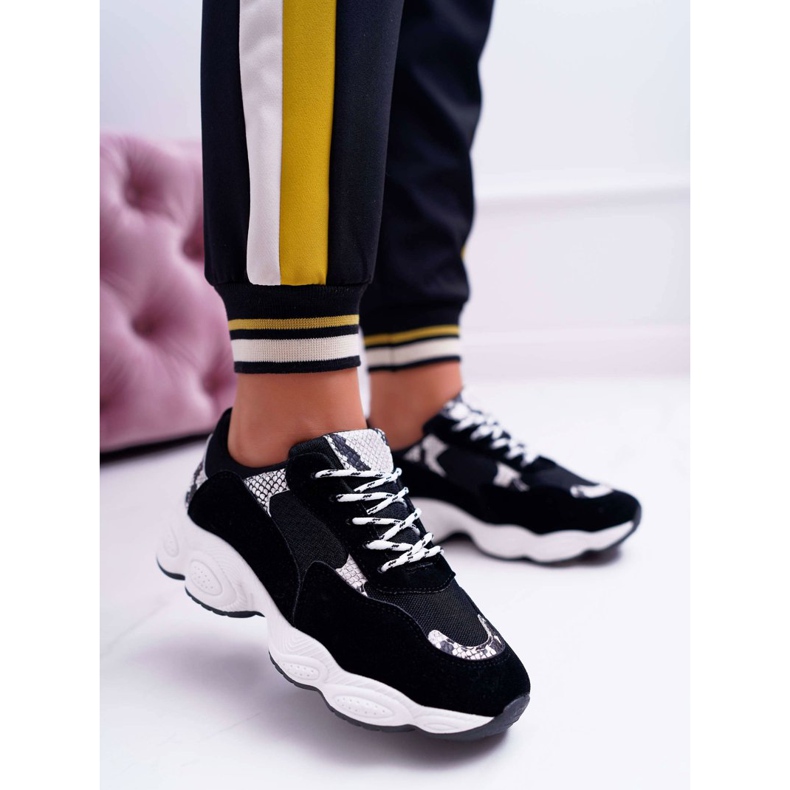 NFR Chaussures de sport pour femmes en suède noir peau de serpent Lollipop le noir gris 2