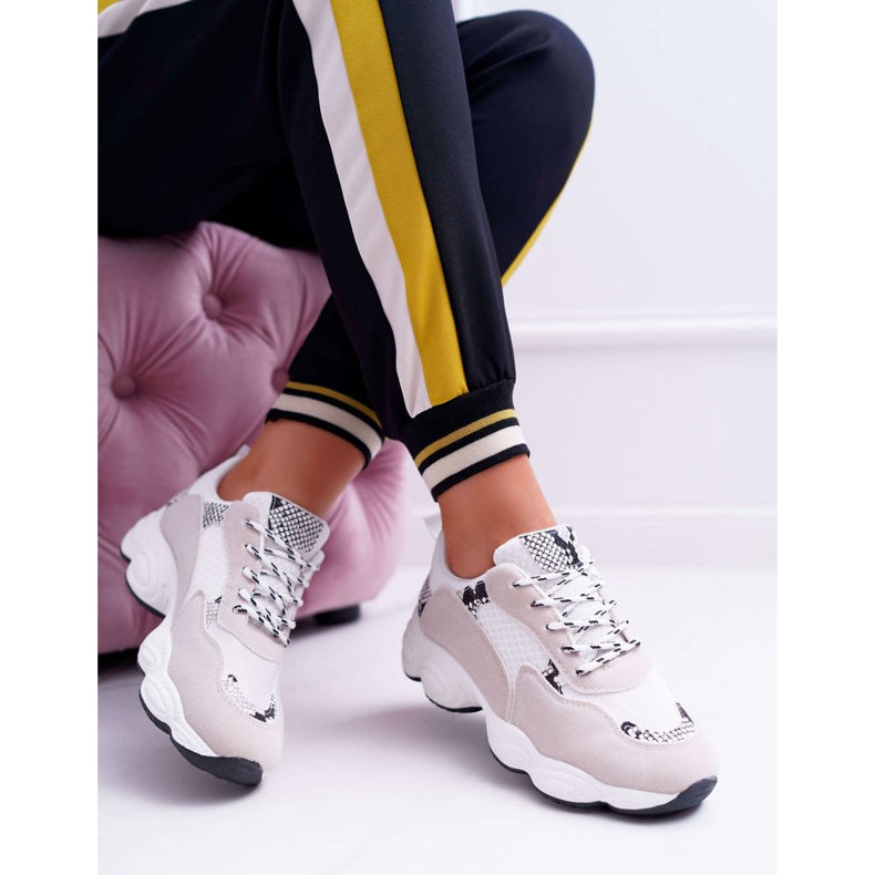 NFR Chaussures de sport pour femmes en suède blanc peau de serpent Lollipop blanche gris 1