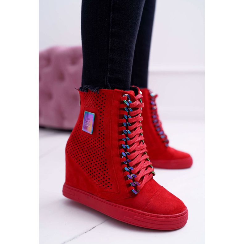 Baskets Femme Lu Boo Daim Ajouré Rouge Clamma 1