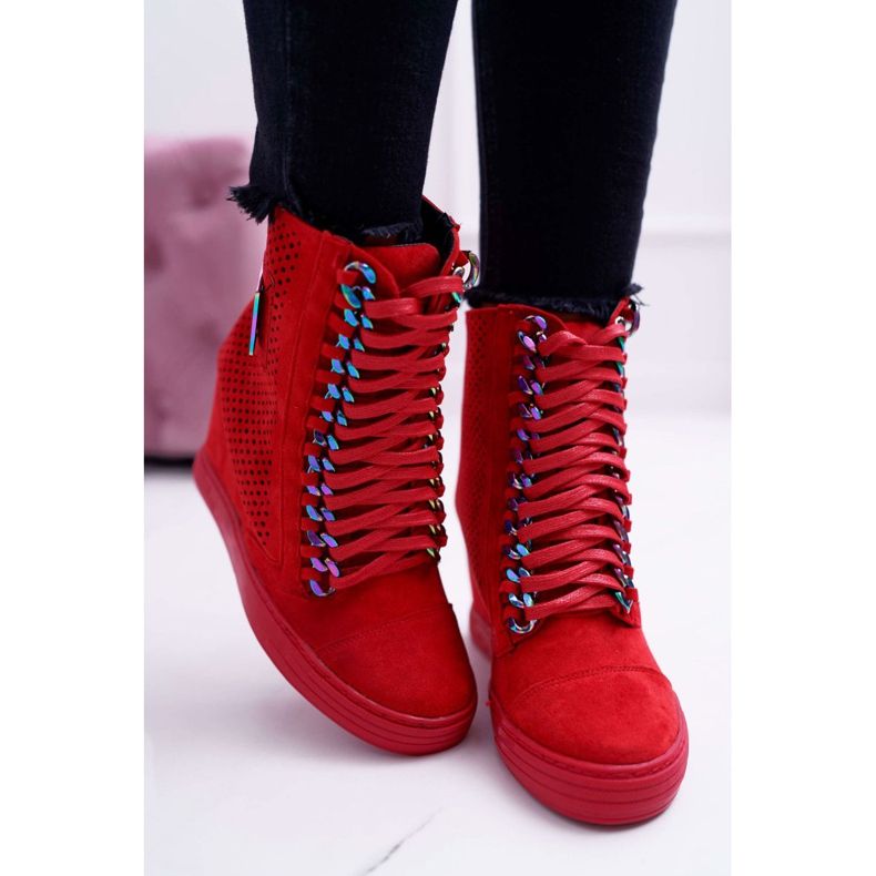 Baskets Femme Lu Boo Daim Ajouré Rouge Clamma 2