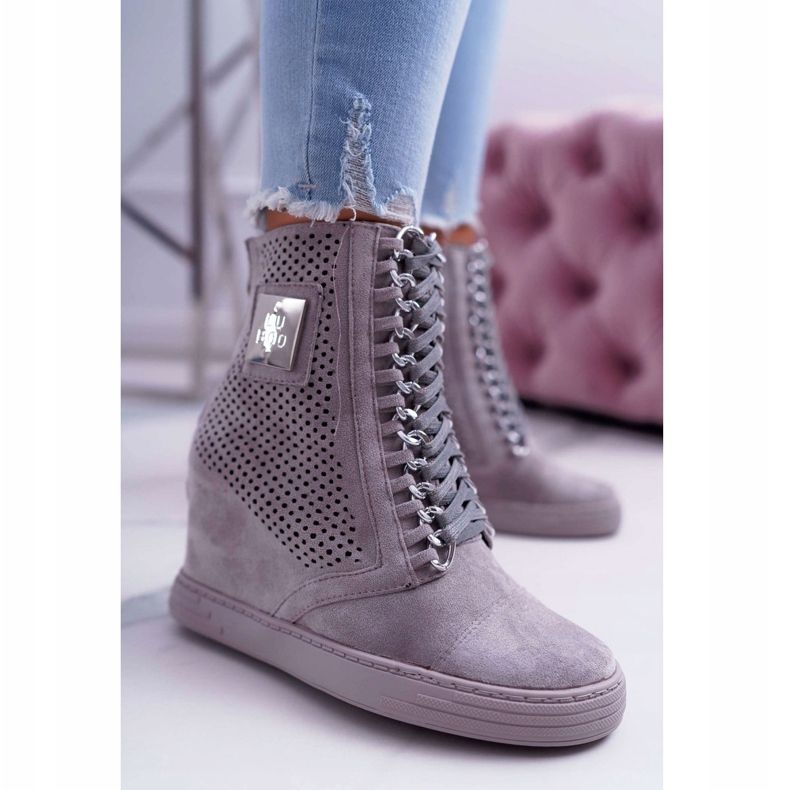 Baskets Femme Lu Boo Daim Ajouré Gris Clamma 1