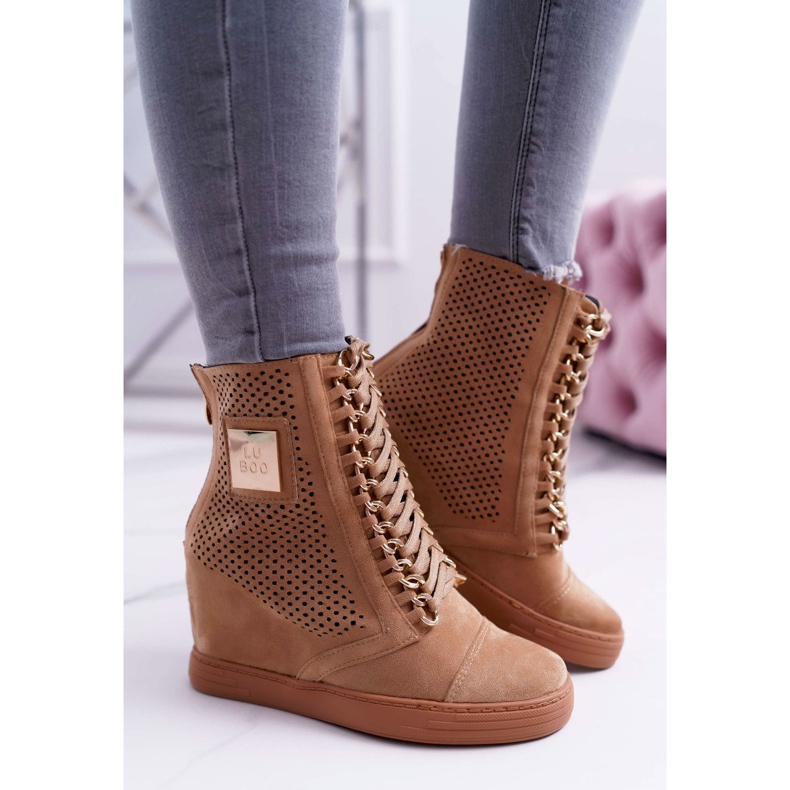 Baskets Femme Lu Boo Daim Ajouré Camel Clamma brun 2