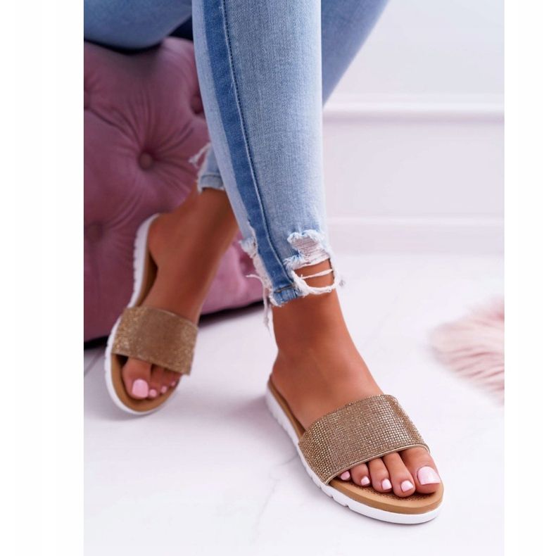 Pantoufles à paillettes dorées Lu Boo pour femmes 1