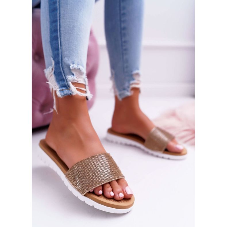 Pantoufles à paillettes dorées Lu Boo pour femmes 2