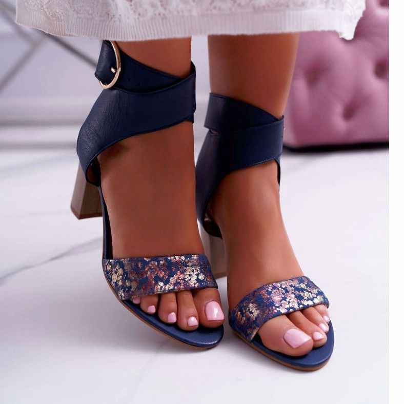 Sandales Cuir Femme Maciejka Sur Un Talon Bleu Marine 03597 2