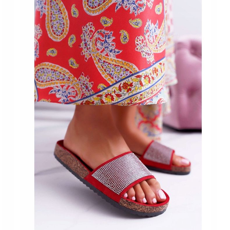 PS1 Pantoufles Pour Femmes En Liège Avec Des Cristaux rouge 1