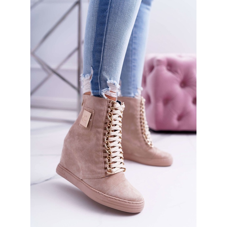 Baskets Femme Lu Boo Chaîne Dorée Daim Beige Monica 1