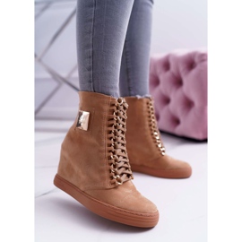 Baskets Femme Lu Boo Chaîne Dorée Daim Camel Monica brun 1
