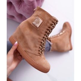 Baskets Femme Lu Boo Chaîne Dorée Daim Camel Monica brun 7