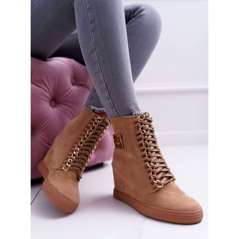 Baskets Femme Lu Boo Chaîne Dorée Daim Camel Monica brun 2