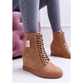 Baskets Femme Lu Boo Chaîne Dorée Daim Camel Monica brun 3