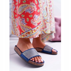 PS1 Chaussons pour femmes sur liège avec cristaux bleu marine 1