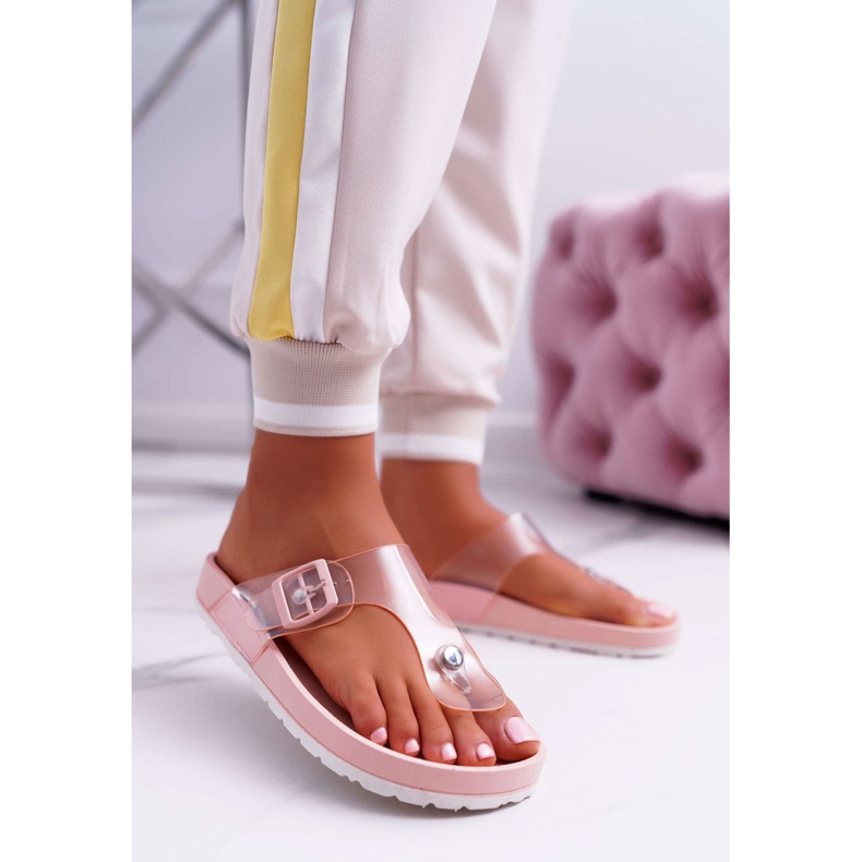 SEA Chaussons Femme Tongs Rayure Transparente Rose Framona 1