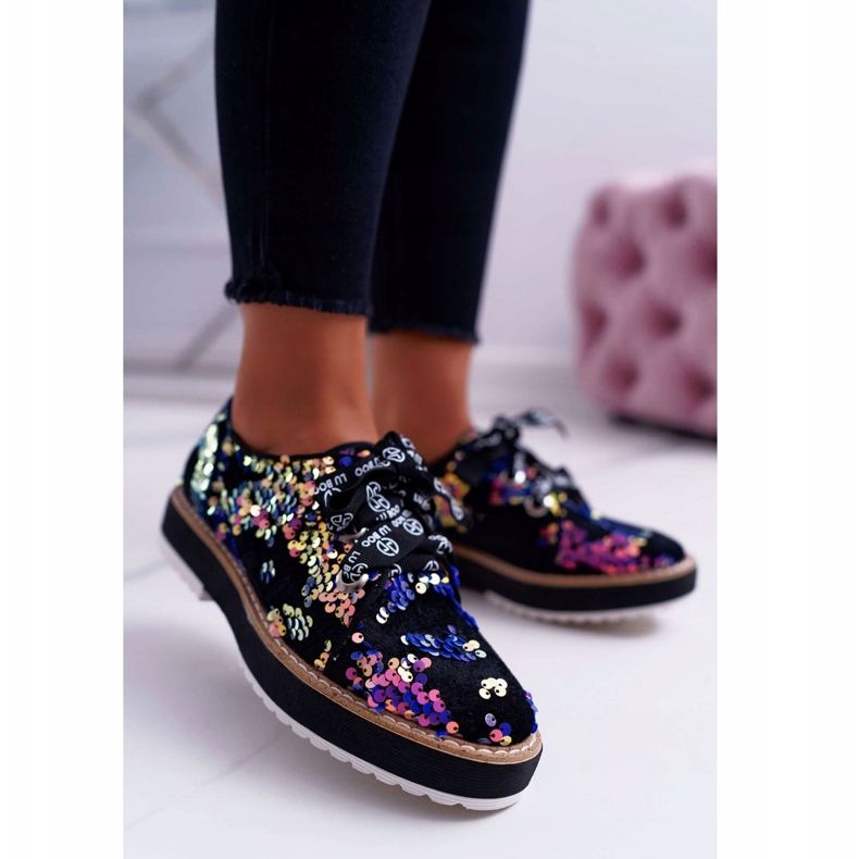 Chaussures Richelieu Femme Lu Boo Violet Paillettes Moonlight noir multicolore 1