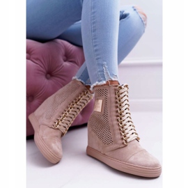 Baskets Femme Lu Boo Daim Ajouré Beige Clamma 5