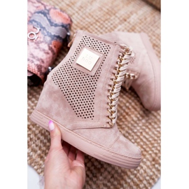 Baskets Femme Lu Boo Daim Ajouré Beige Clamma 1