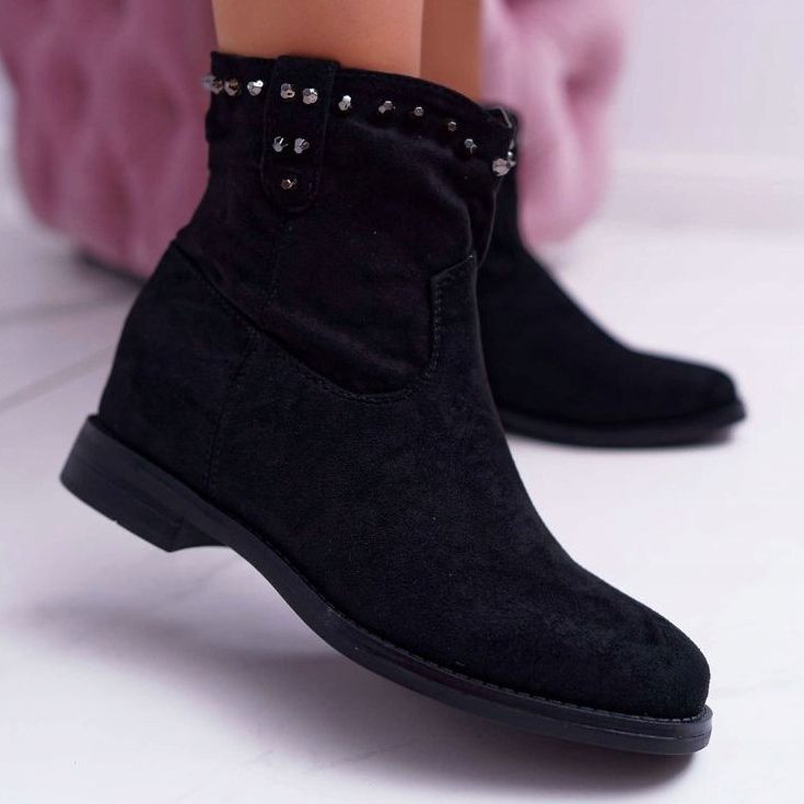 SEA Bottes compensées pour femmes à talon plat et chaudes sur la cheville Black Deminis le noir 1