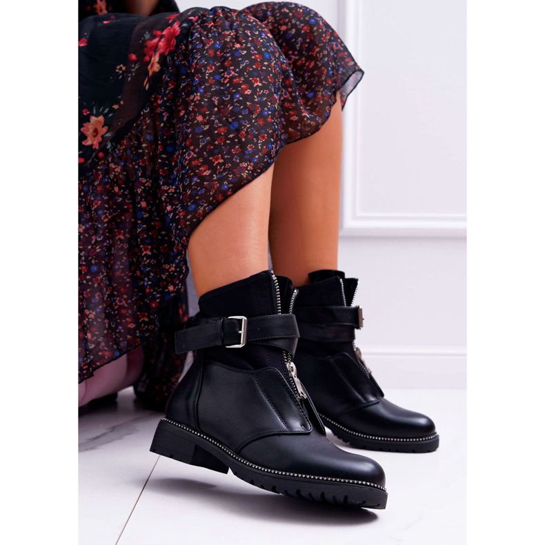 SEA Bottes Militaires À Talons Plats Pour Femmes Noir Travist 1