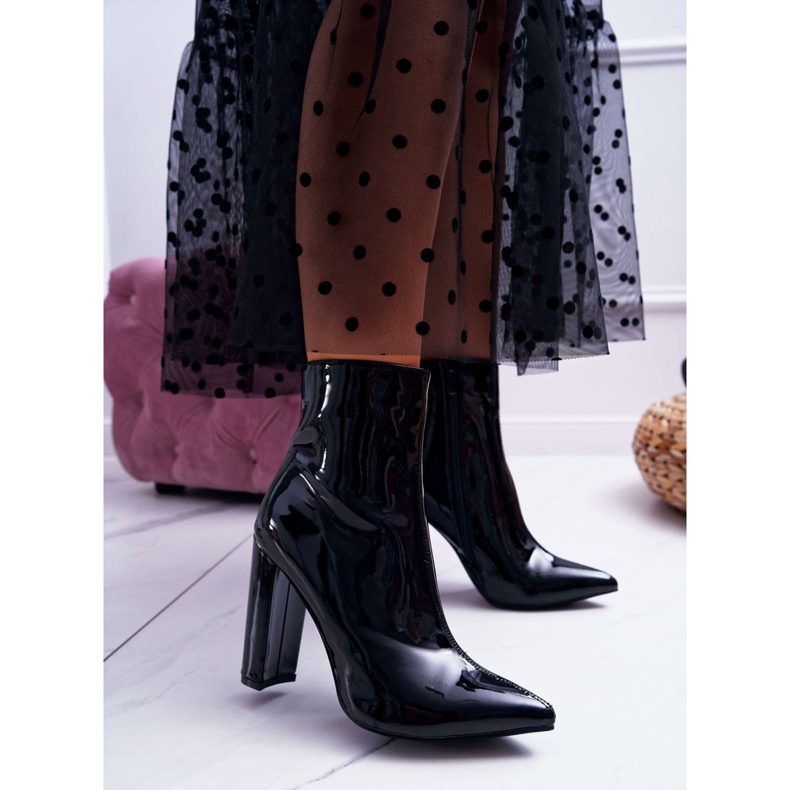 SEA Bottines Femme à Talons Laqués Noir Demens 1