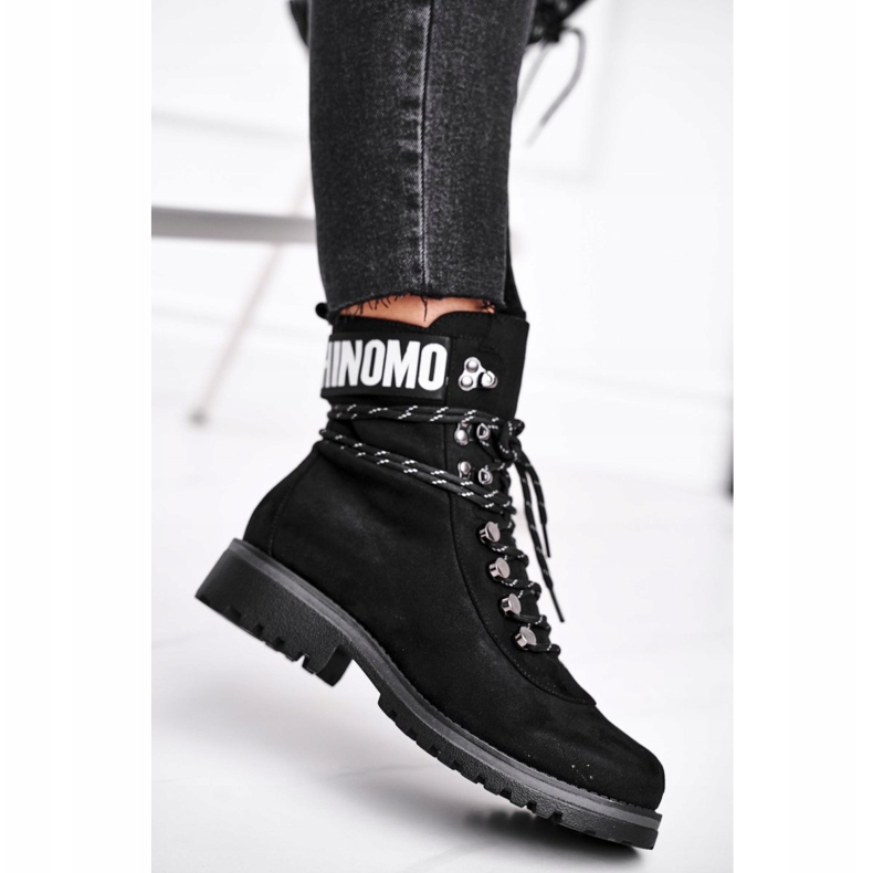 EVE Bottes pour femmes à talon plat avec fermeture éclair Noir Popsi 1