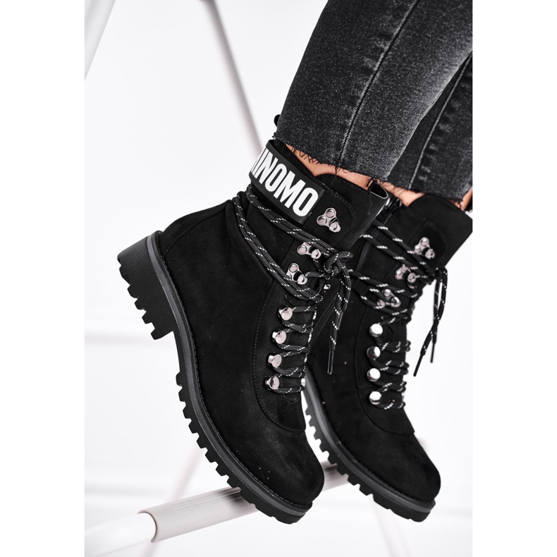 EVE Bottes pour femmes à talon plat avec fermeture éclair Noir Popsi 2