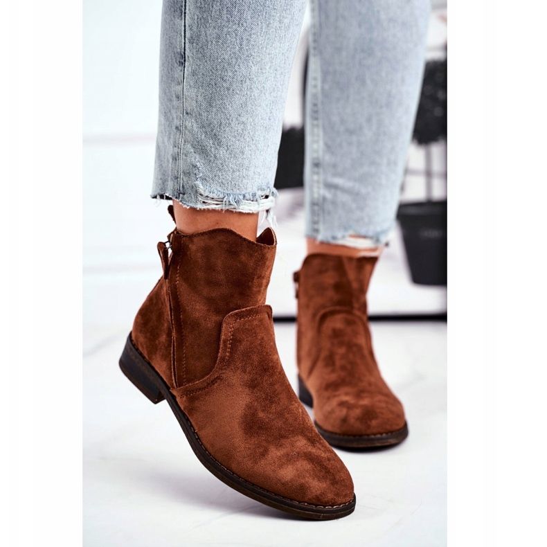 EVE Bottines Femme Cowboy Talon Plat Camel Plemmi brun 2