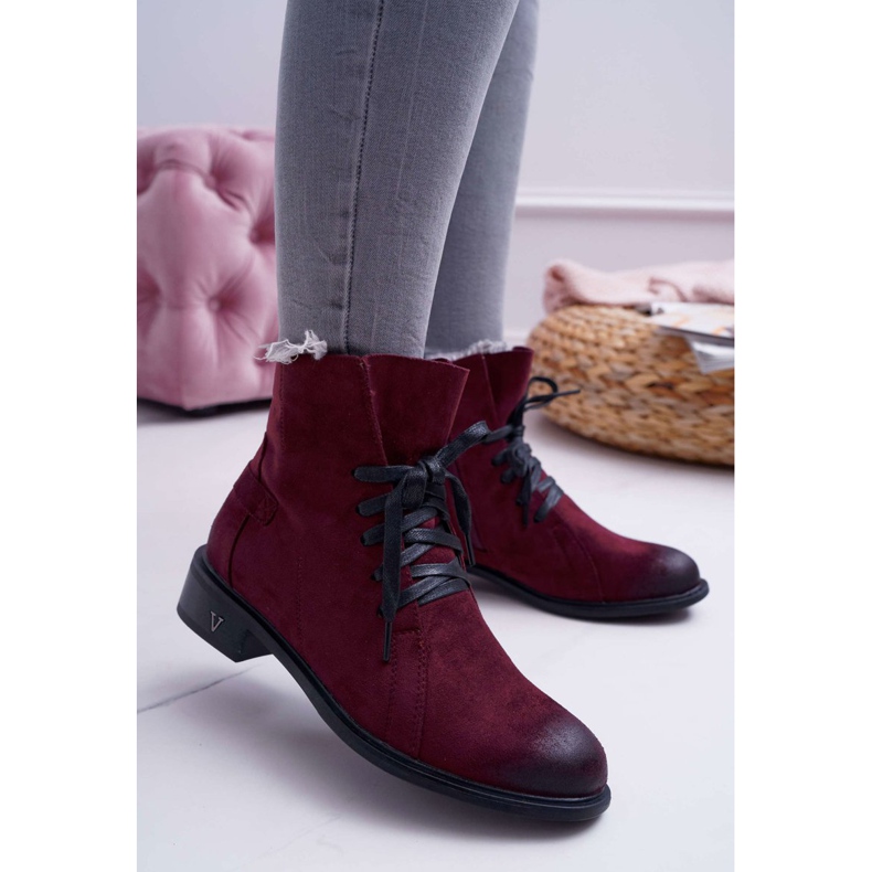 Vinceza Bottines Femme Talon Plat Workery Bordeaux Teref rouge multicolore 1