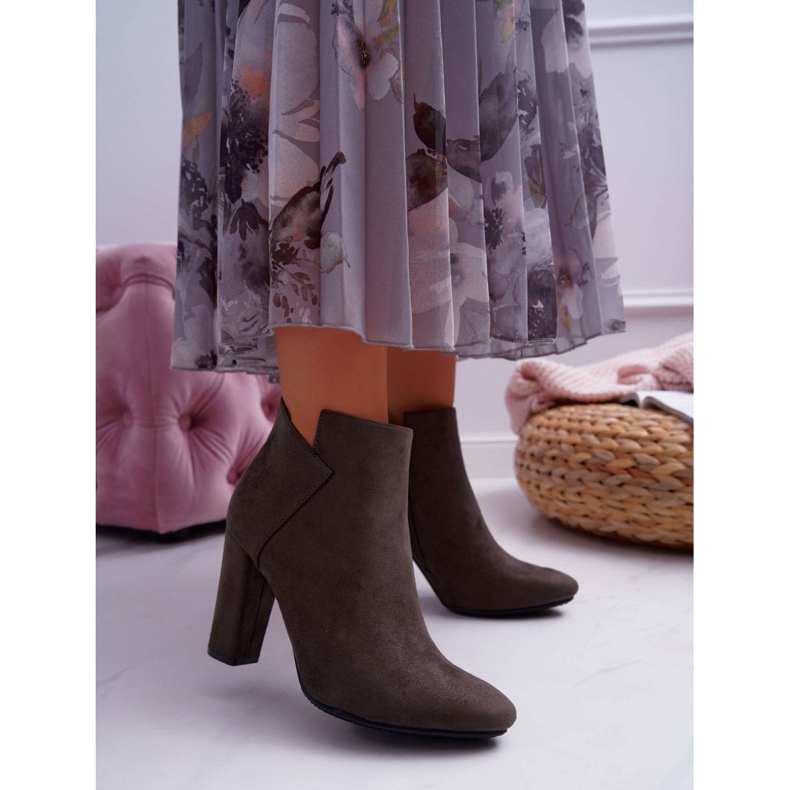 Vinceza Bottines Femme Talon Daim Kaki Volants 1