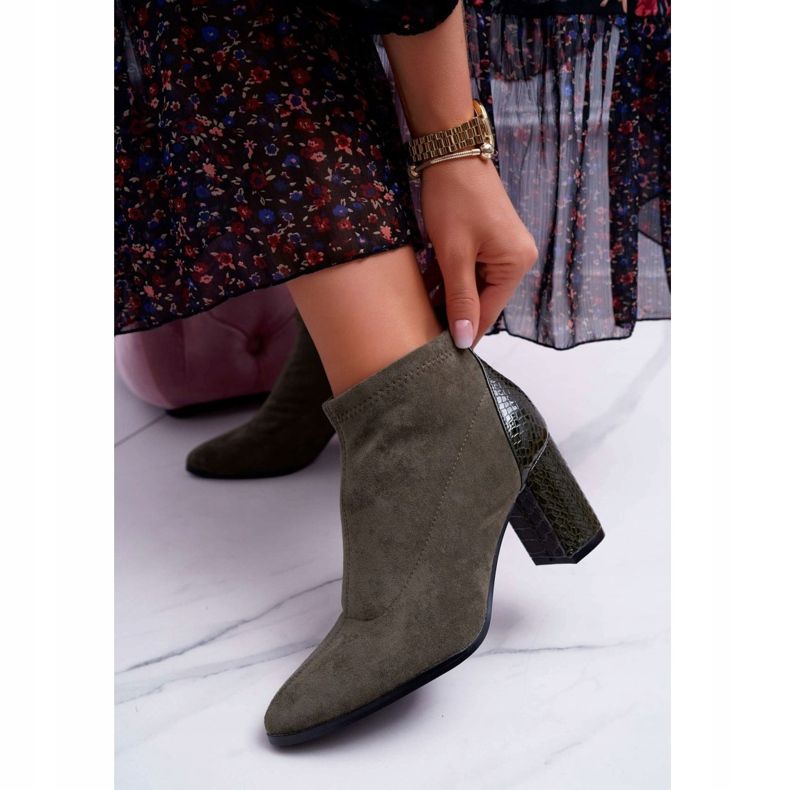 S.Barski Boots femme en daim à talon Kaki Ferrous 2