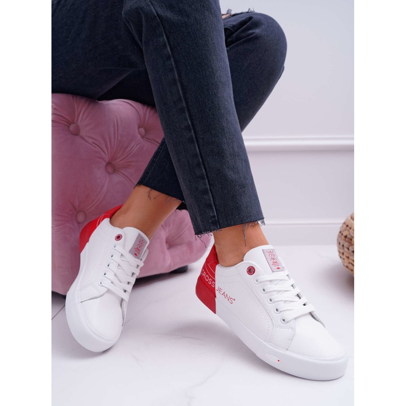 Baskets Femme Cross Jeans Blanc EE2R4016C blanche rouge 1 Baskets Femme Cross Jeans Blanc EE2R4016C blanche rouge 1