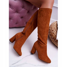 BUGO Bottines Femme Talon Au Genou Camel Mercure brun 2