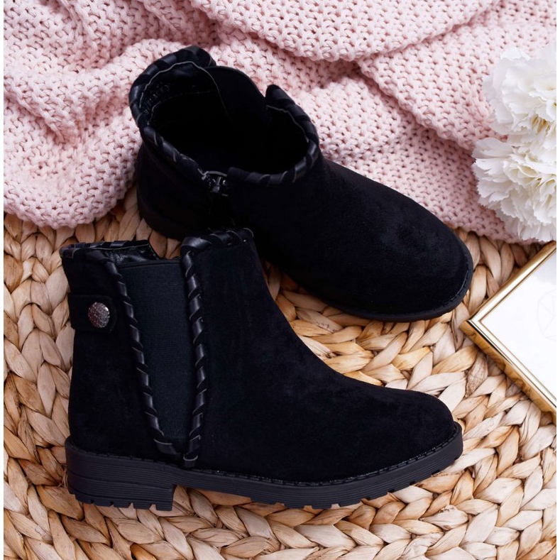 POPA Bottes noires pour enfants à talon plat Sicarro 1