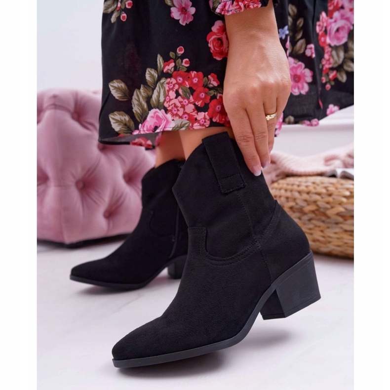 BUGO Bottes Femme Talon Plat Cowboy Boots Noir Telifa 1