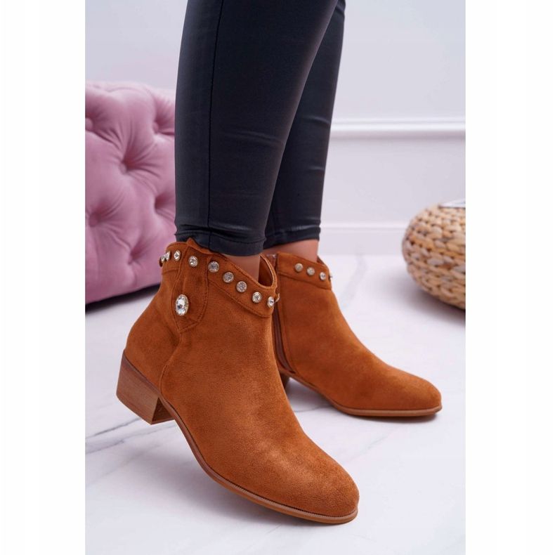 FP1 Bottes Femme Sur Talon Plat Bottes Cowboy Avec Oxyde De Zirconium Camel Patti brun 1