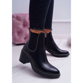 POPA Bottines Femme À Talons Hauts Avec Strass Noir Rythmique 1