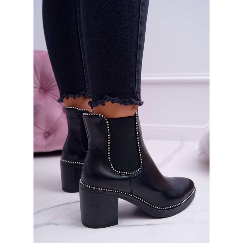 POPA Bottines Femme À Talons Hauts Avec Strass Noir Rythmique 2