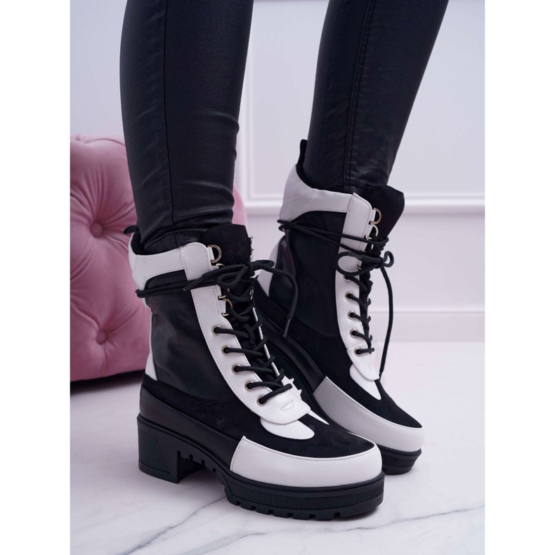 HAN Bottes hautes à lacets Ridley pour femmes blanc noir 2