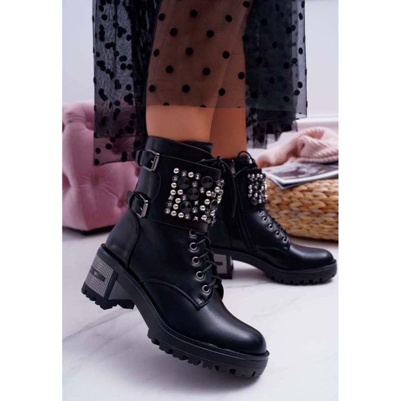 POPA Bottes Hautes Femme Rock Avec Rabat Noir Infinity 1